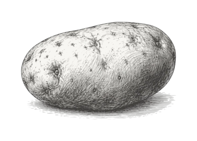 An engraved illustration of a potato